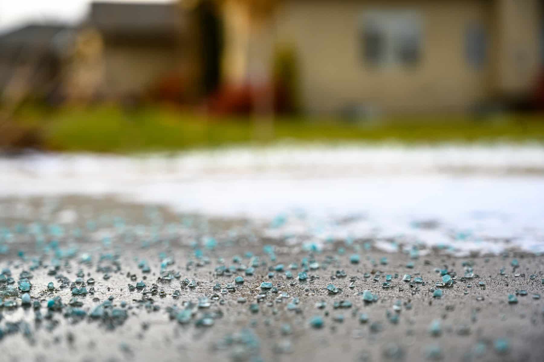 close focused low angle view of salt, ice, and snow